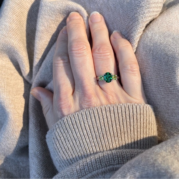 Art Nouveau-Inspired Sterling Silver Emerald and Peridot Ring, Size 6 - Picture 9 of 9